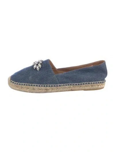 Pre-owned Miu Miu Denim Crystal Embellishments Espadrilles In Blue