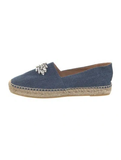 Pre-owned Miu Miu Denim Crystal Embellishments Espadrilles In Blue