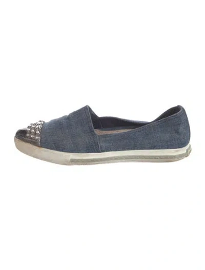 Pre-owned Miu Miu Denim Crystal Embellishments Loafer Sneakers In Blue