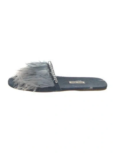 Pre-owned Miu Miu Denim Crystal Embellishments Slides In Blue