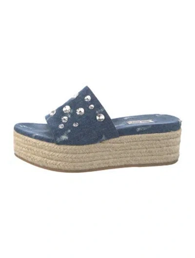 Pre-owned Miu Miu Denim Distressed Accents Espadrilles In Blue/neutrals