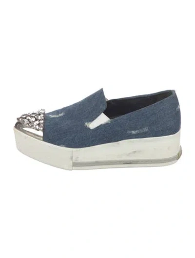 Pre-owned Miu Miu Denim Distressed Accents Flats In Blue