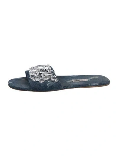 Pre-owned Miu Miu Denim Distressed Accents Slides In Blue