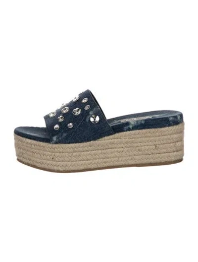Pre-owned Miu Miu Denim Distressed Accents Slides In Blue/neutrals