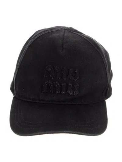 Pre-owned Miu Miu Denim Distressed Baseball Cap In Black
