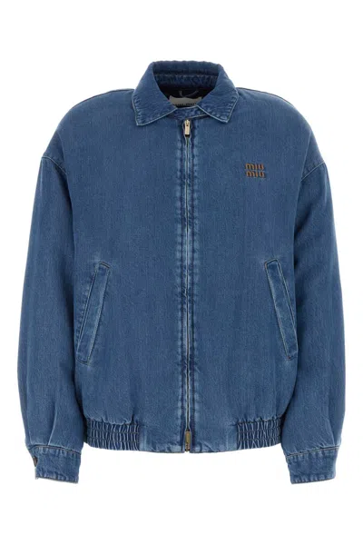 Miu Miu Denim Down Jacket In Blue