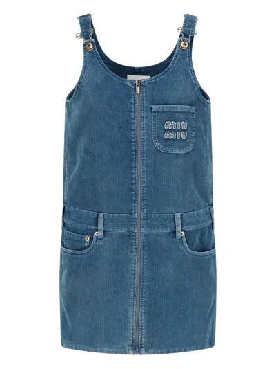 Miu Miu Denim Dungarees Mini Dress In Blue