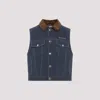 Miu Miu Flap Pocket Denim Jacket With Flock Collar In Blue