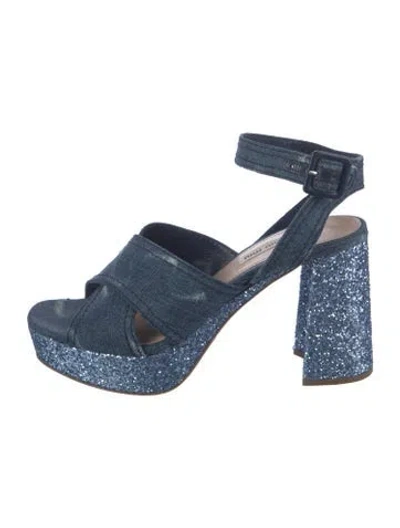 Pre-owned Miu Miu Denim Glitter Accents Sandals In Blue