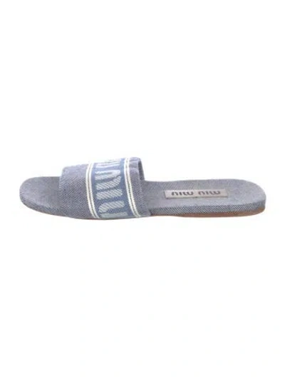 Pre-owned Miu Miu Denim Graphic Print Slides In Blue