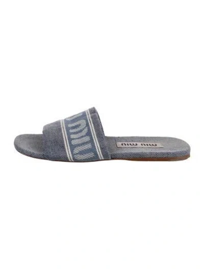 Pre-owned Miu Miu Denim Graphic Print Slides In Blue