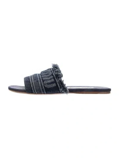 Pre-owned Miu Miu Denim Graphic Print Slides In Blue