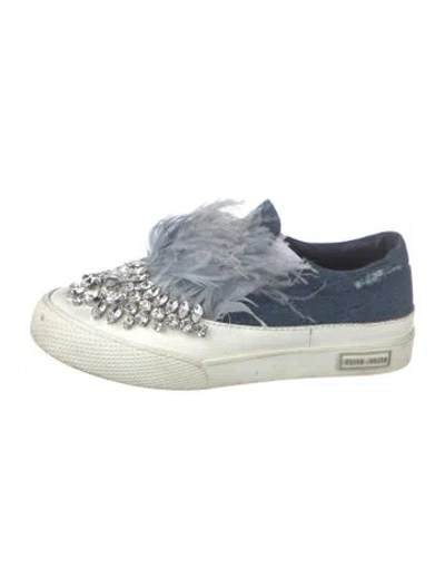 Pre-owned Miu Miu Denim Graphic Print Sneakers In Blue