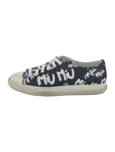 Pre-owned Miu Miu Denim Graphic Print Sneakers In Blue
