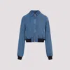 Miu Miu Logo-embroidered Zip-up Denim Jacket In Bleu