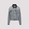 Miu Miu Denim Jacket With Lamb Leather Collar In Blue