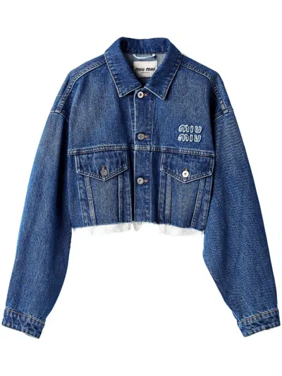 Miu Miu Buttoned Corduroy Cropped Jacket In F0008 Bleu