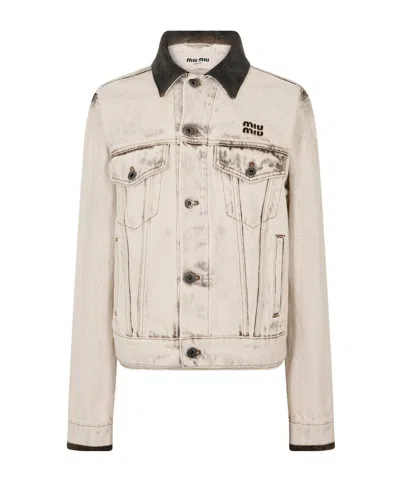 Miu Miu Denim Jacket In Nude