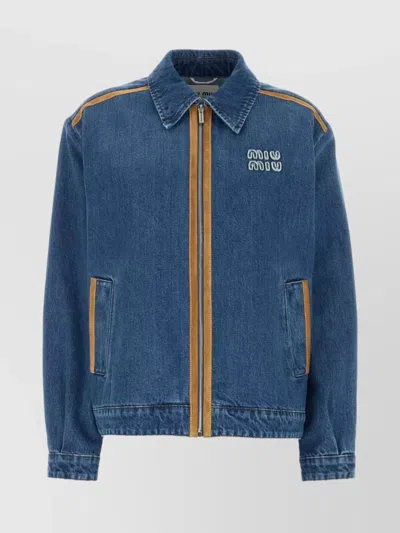MIU MIU DENIM JACKET WITH CONTRAST TRIM AND POCKETS