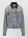 Miu Miu Denim Jacket With Lamb Leather Collar In Blue