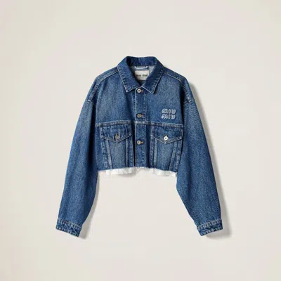 Miu Miu Denim Jacket With Logo In Blue
