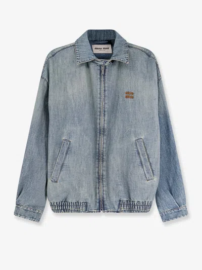 Miu Miu Denim Jacket With  Embroidery In Blue