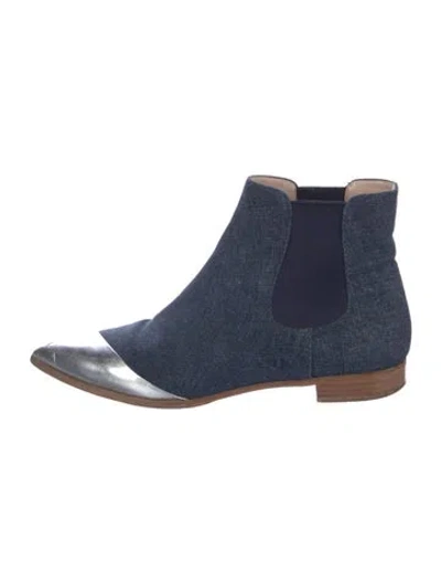 Pre-owned Miu Miu Denim Leather Trim Embellishment Chelsea Boots In Multi