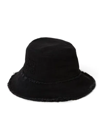 Miu Miu Denim Logo Bucket Hat In Black