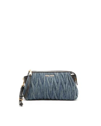 Miu Miu Denim Matelassé Clutch In Multi