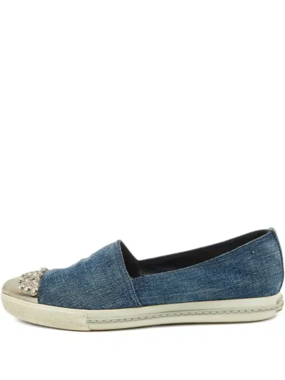 Pre-owned Miu Miu Denim Metal-toecap Sneakers