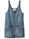 Miu Miu Denim And Poplin Zipper Dress In Blue