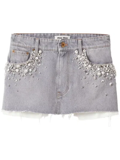 Miu Miu Denim Miniskirt In Grey