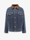 Miu Miu Denim Padded Jacket With Corduroy Collar In Blue