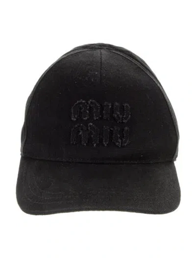 Pre-owned Miu Miu Denim Patterned Baseball Hat In Black