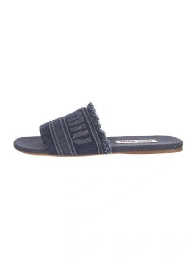 Pre-owned Miu Miu Denim Patterned Slides In Blue
