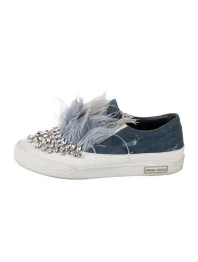 Pre-owned Miu Miu Denim Patterned Sneakers In Blue