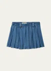 Miu Miu Denim Pleated Mini Skirt In F0008 Bleu