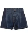 Miu Miu Denim Pleated Shorts In Blue