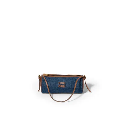 Miu Miu Denim Pouch In Blue/brandy