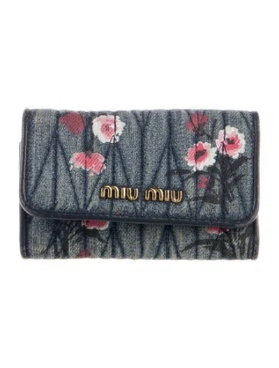 Pre-owned Miu Miu Denim Printed Compact Wallet In Blue