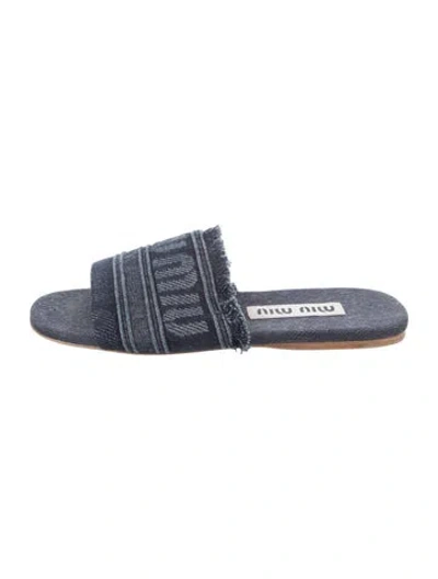 Pre-owned Miu Miu Denim Printed Slides In Blue