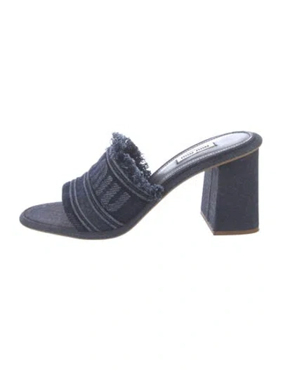 Pre-owned Miu Miu Denim Raw-edge Trim Slides In Blue