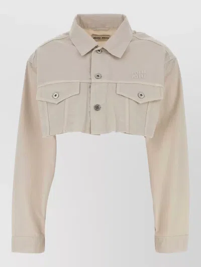 Miu Miu Denim Shirt Long Sleeves Collared Neck In Neutral