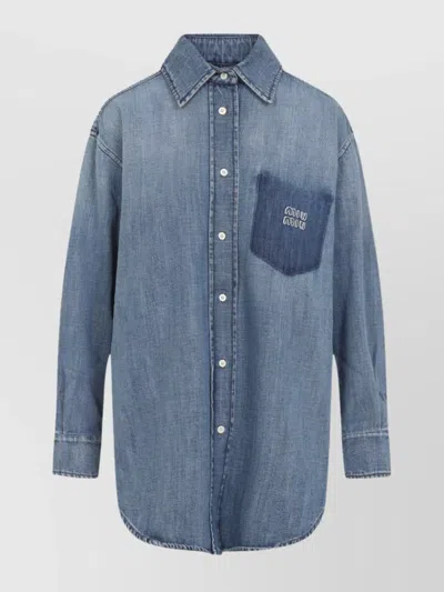 Miu Miu Denim Shirt With Chest Pocket And Round Hem
