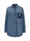 Miu Miu Denim Shirt With Logo In Blue