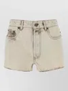 Miu Miu Distressed Cotton Denim Shorts In Gray