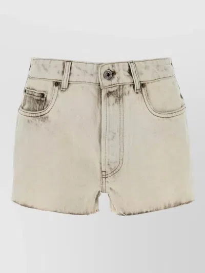 Miu Miu Denim Shorts Belt Loops Frayed Hem Pockets In Gray