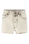 Miu Miu Distressed Cotton Denim Shorts In Neutral