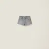 Miu Miu Edge-edged Denim Shorts In Grey