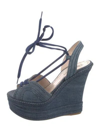 Pre-owned Miu Miu Denim Slingback Pumps In Blue